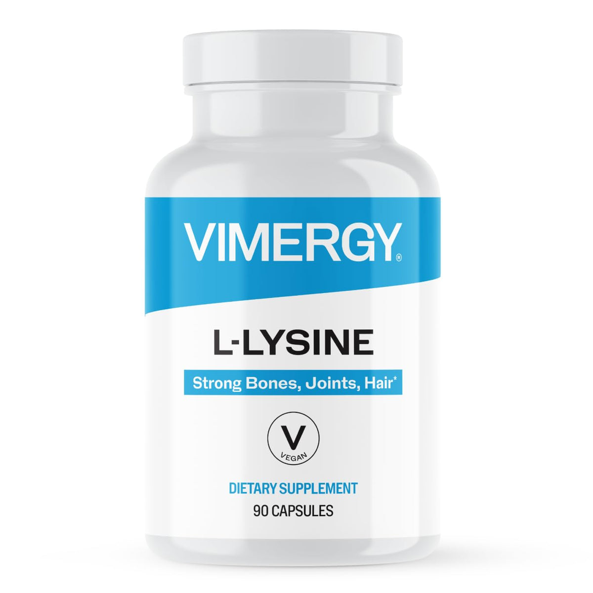 Vimergy L-Lysine 90 capsules avec étiquette et dosage