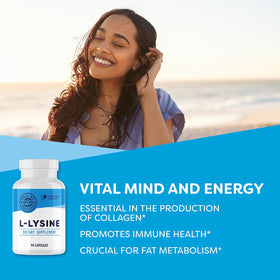Vimergy L-Lysine capsules ouvertes montrant la poudre intérieure