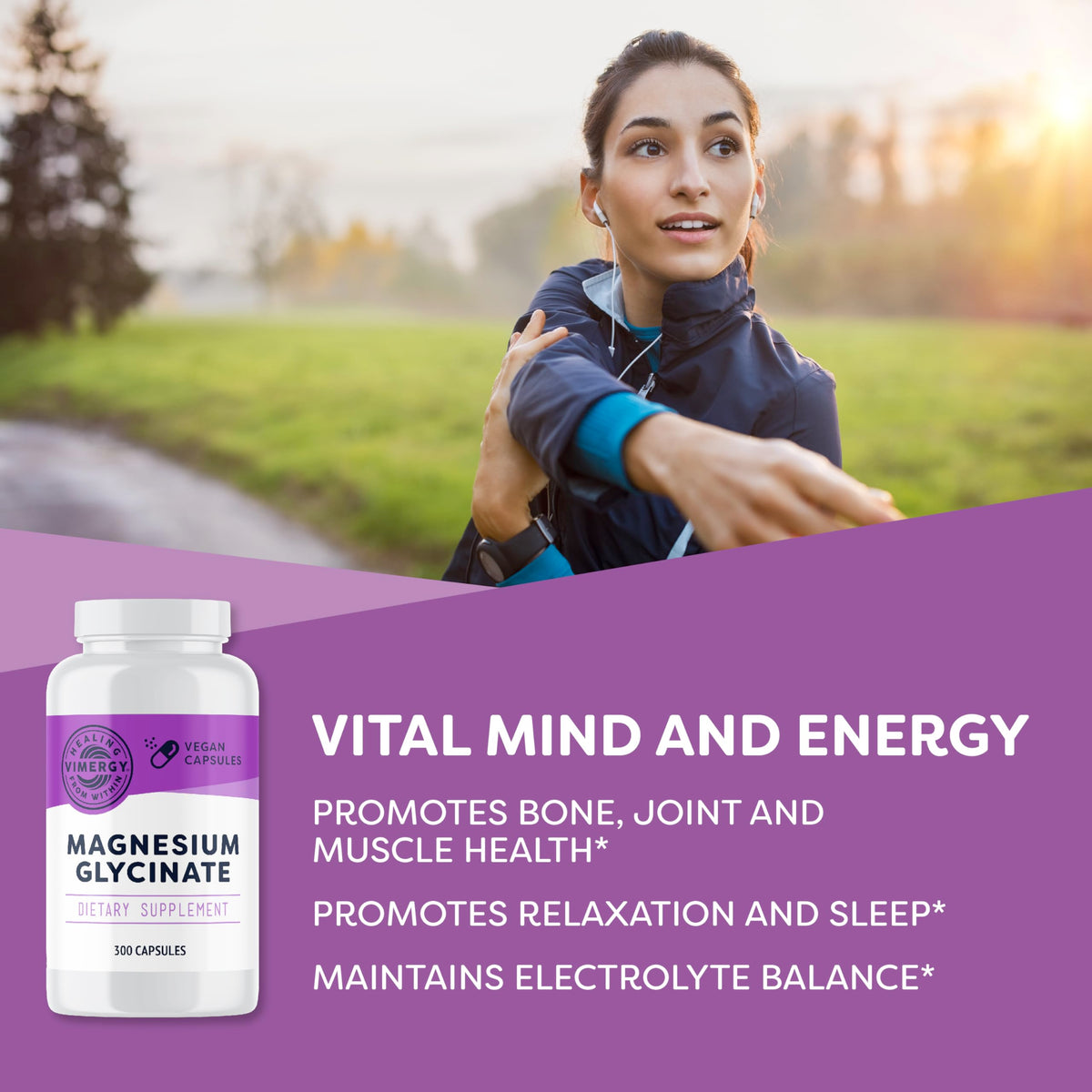 Vimergy Magnésium Glycinate 300 capsules avec étiquette