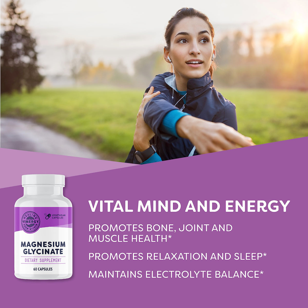 Vimergy Magnésium Glycinate capsules ouvertes avec poudre