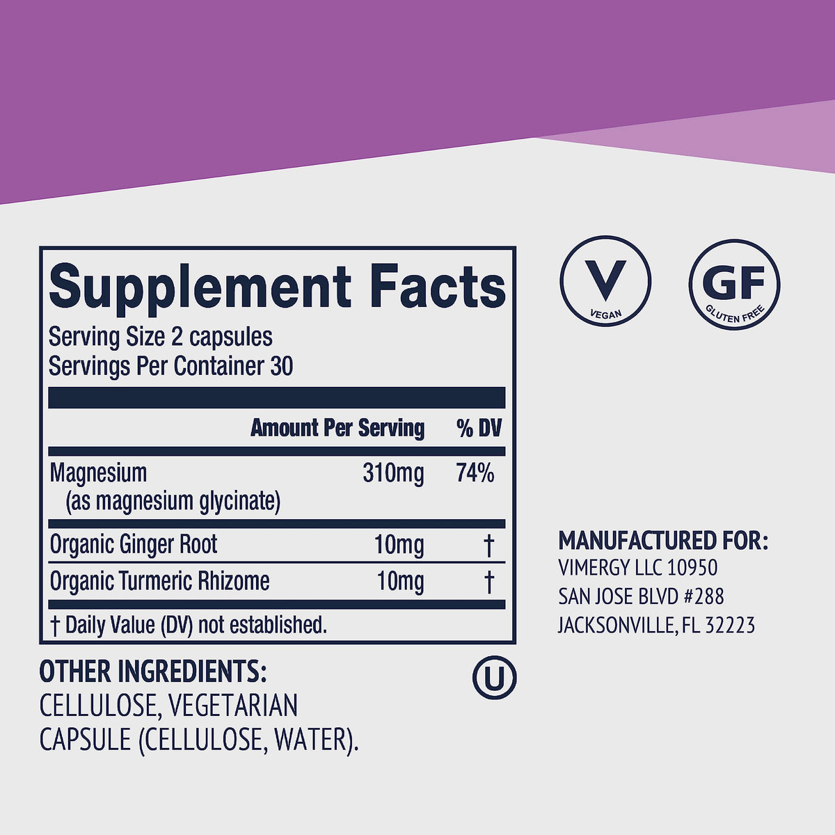 Vimergy Magnésium Glycinate capsules sur une table