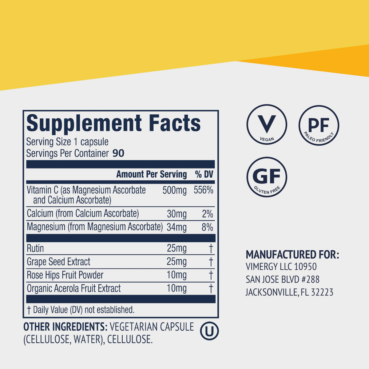 Vimergy Micro-C® Capsules 500mg avec ingrédients naturels en arrière-plan