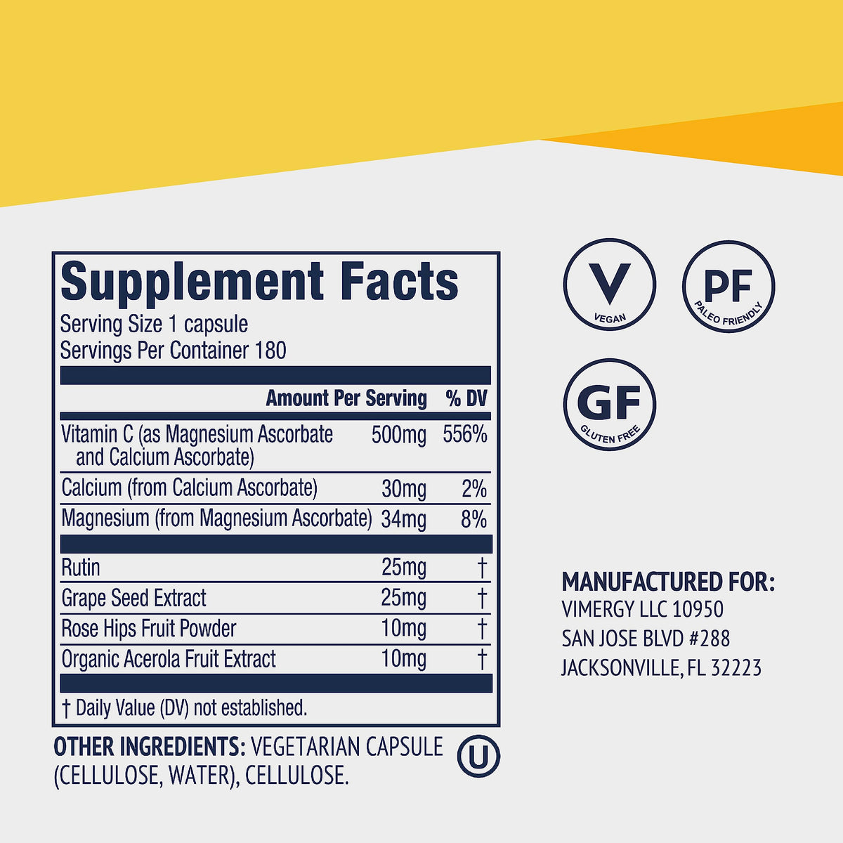 Vimergy Micro-C® Capsules de Vitamine C 500mg, présentation des capsules