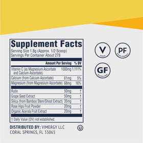 Vimergy Micro-C daily wellness Power 500g - produit sur une table avec des fruits