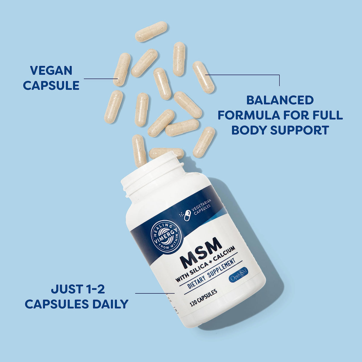 Vimergy MSM capsules sur fond blanc