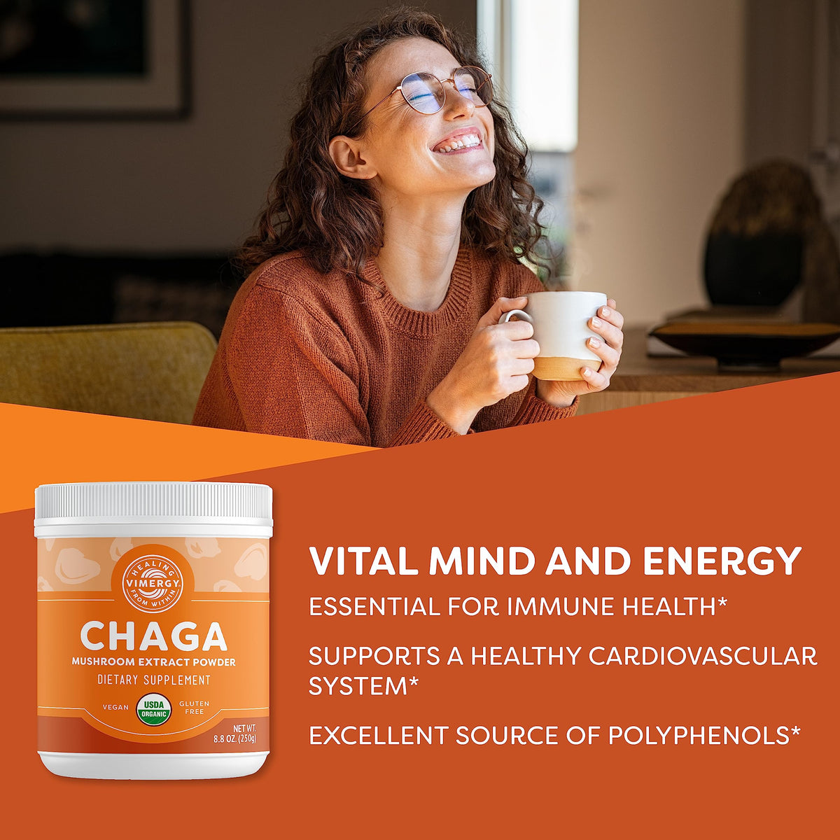Vimergy Poudre d'Extrait de Champignon Chaga Bio 250g - étiquette