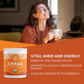 Vimergy Poudre d'Extrait de Champignon Chaga Bio 250g - étiquette