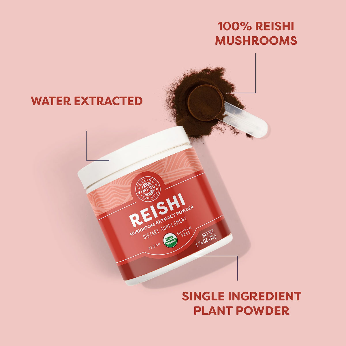 Vimergy Poudre d'Extrait de Champignon Reishi 50g avec ingrédients naturels
