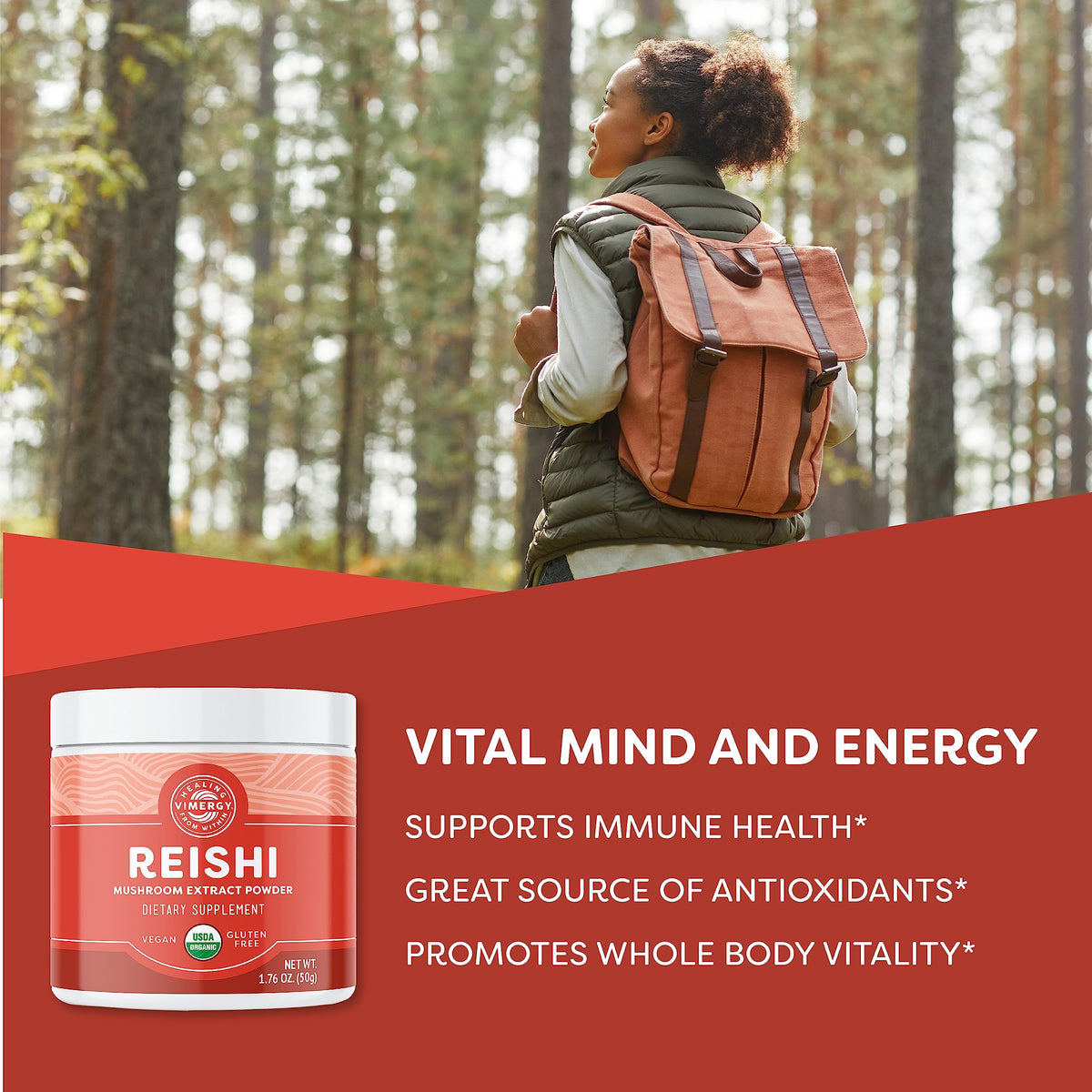Vimergy Poudre d'Extrait de Champignon Reishi 50g en utilisation dans un smoothie