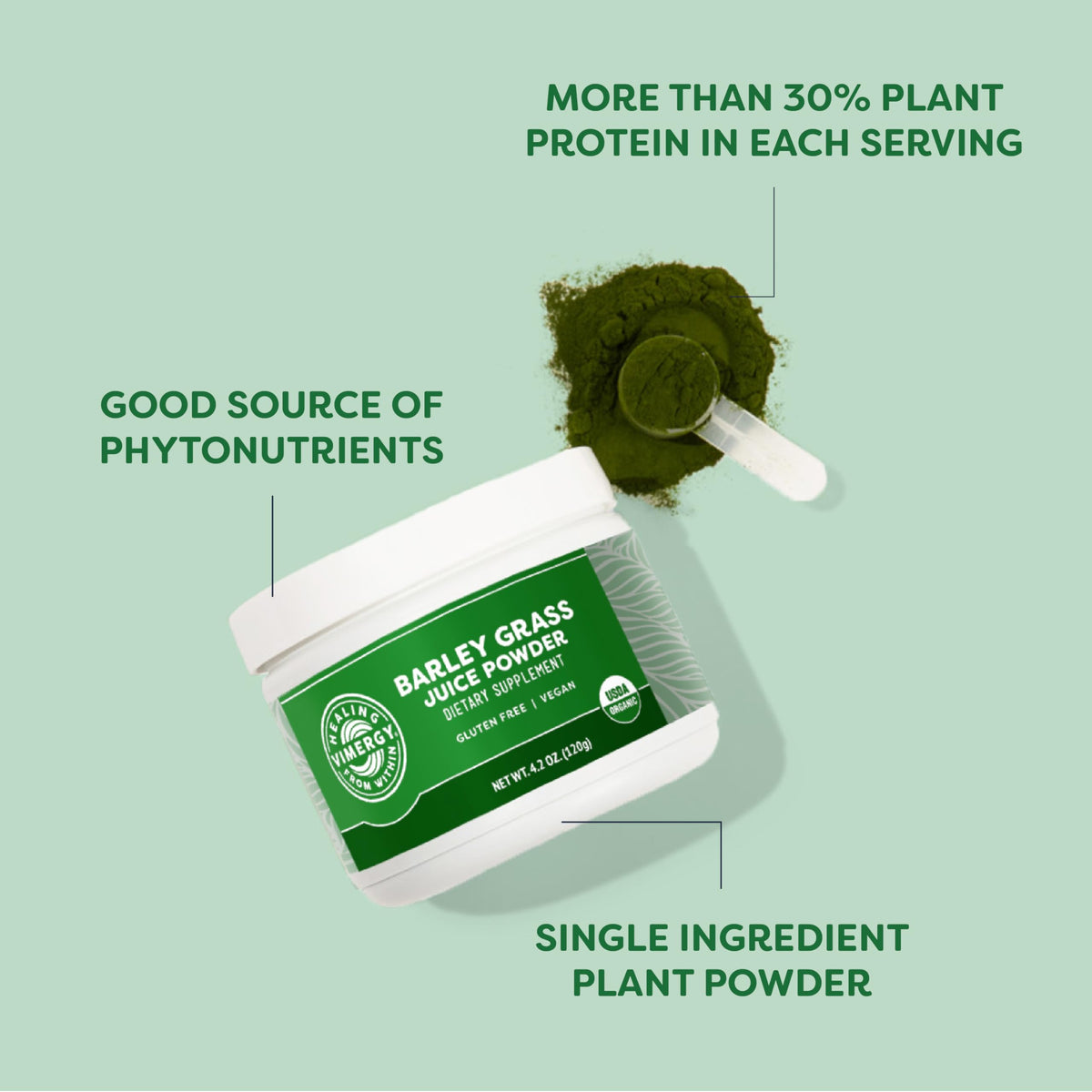 Vimergy Poudre de Jus d'Herbe d'Orge Bio 120g - étiquette