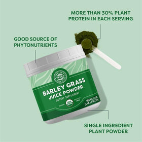 Vimergy Poudre de Jus d'Herbe d'Orge Bio 500g en utilisation avec un smoothie