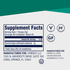 Vimergy Poudre de Spiruline 135g dans un bol avec fruits