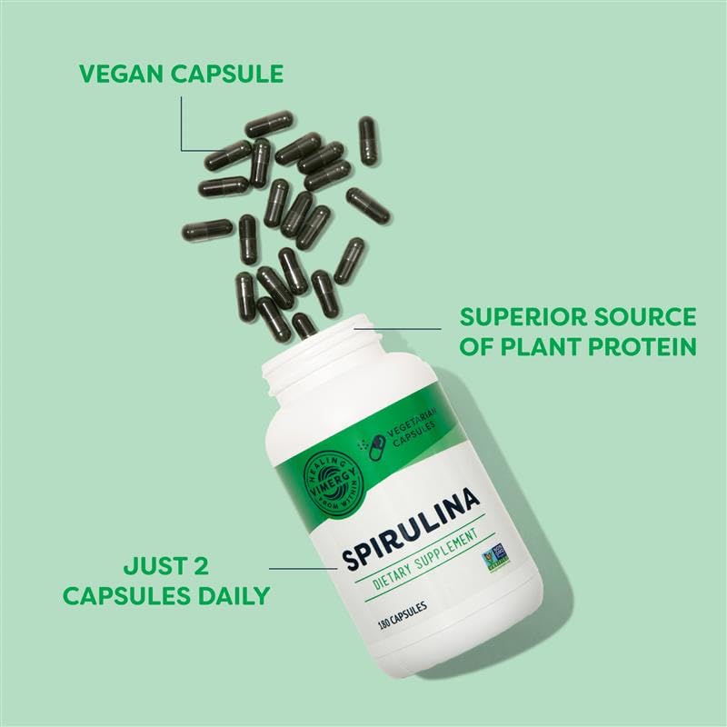Vimergy Spiruline Capsules 180 unités, contenu des capsules
