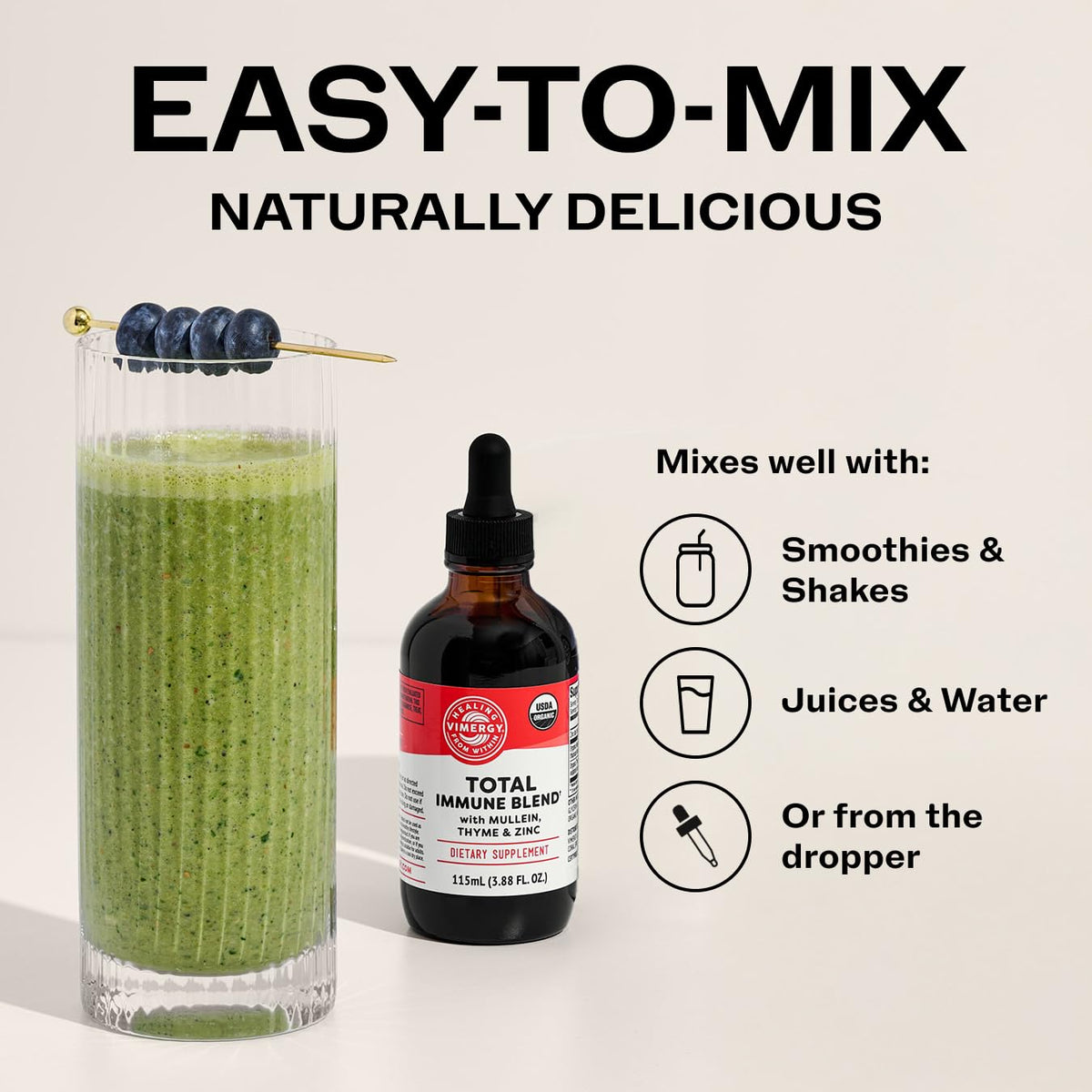 Vimergy Total daily wellness Blend flacon avec bouchon ouvert