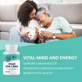 Vimergy Vegan EPA/DHA gélules avec étiquette nutritionnelle