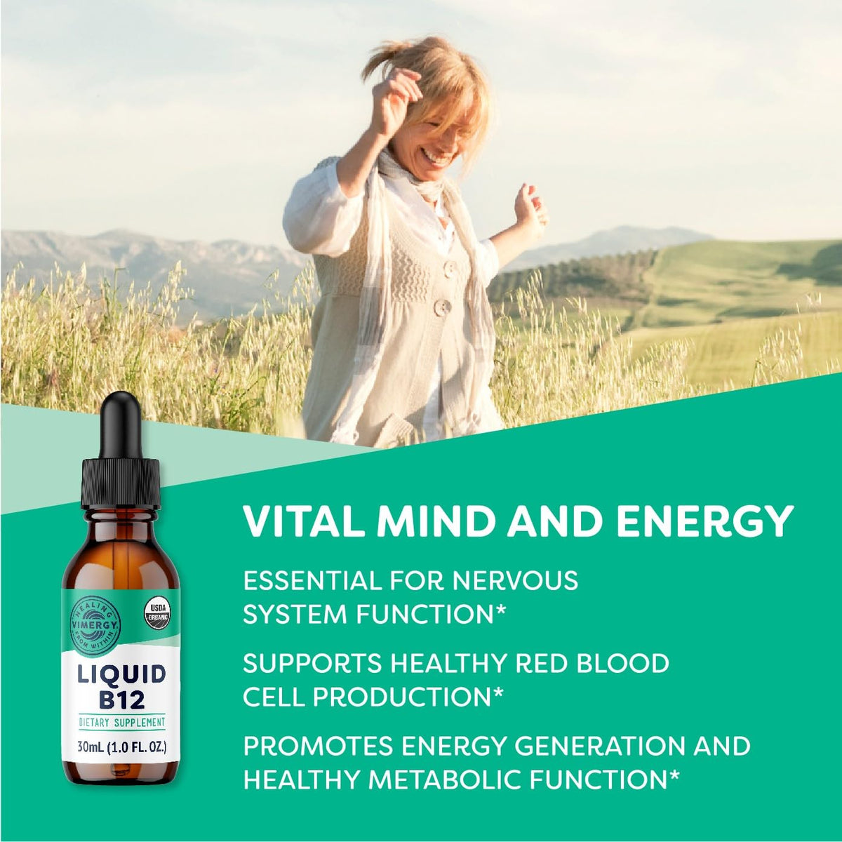 Vimergy Vitamine B12 Liquide 2500 mcg étiquette arrière