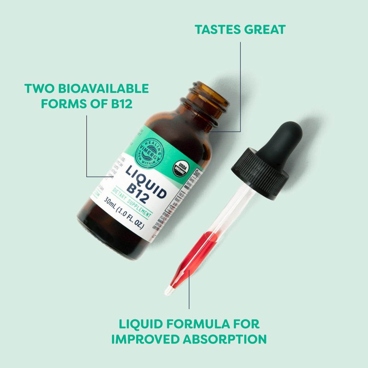 Vimergy Vitamine B12 Liquide gouttes dans une cuillère