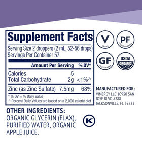 Vimergy Zinc Liquide 7,5 mg 115 mL sur fond blanc