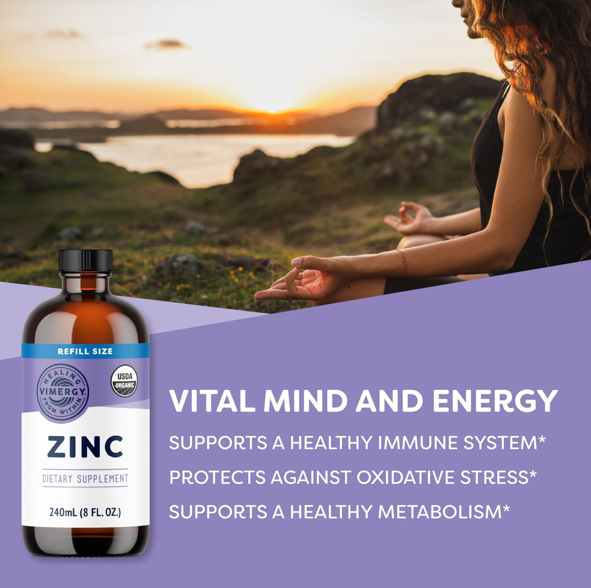 Vimergy Zinc Liquide 7,5 mg étiquette avec ingrédients