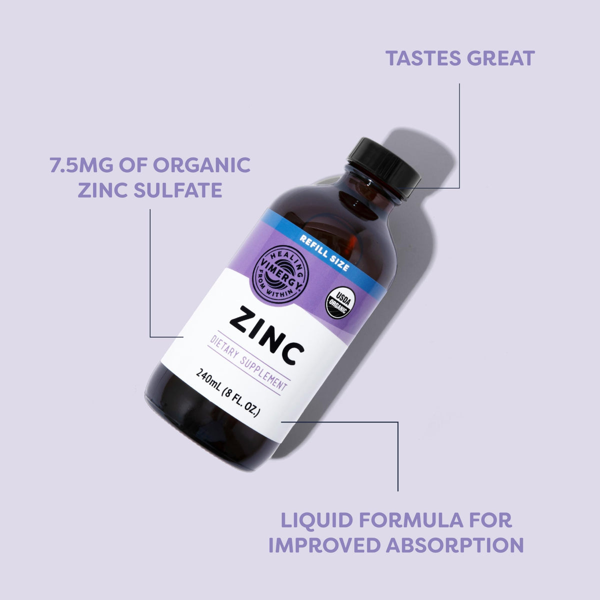 Vimergy Zinc Liquide 7,5 mg gouttes dans un verre d'eau