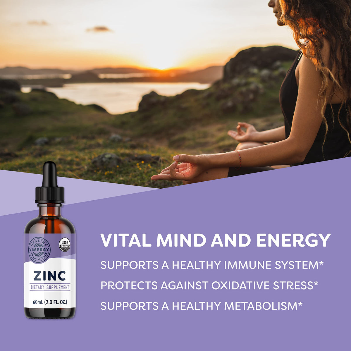 Vimergy Zinc Liquide Bio 55 mL étiquette avec ingrédients