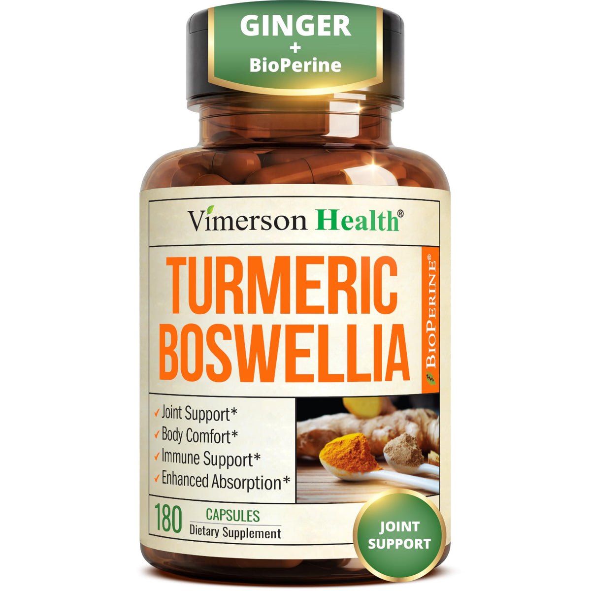 Vimerson Health Boswellia Serrata Turmeric Curcumin Supplement 180 Capsules front view