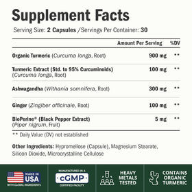 Vimerson Health Capsules Ashwagandha 168g vue arrière avec ingrédients