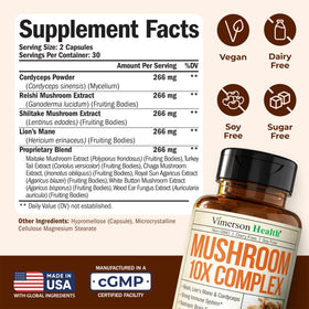 Vimerson Health capsules de champignons avec étiquette visible
