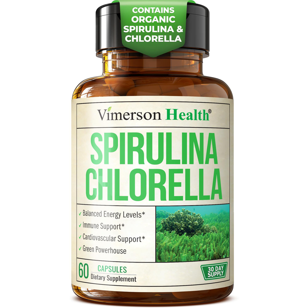Vimerson Health Capsules de Spiruline et Chlorelle 60 unités vue de face