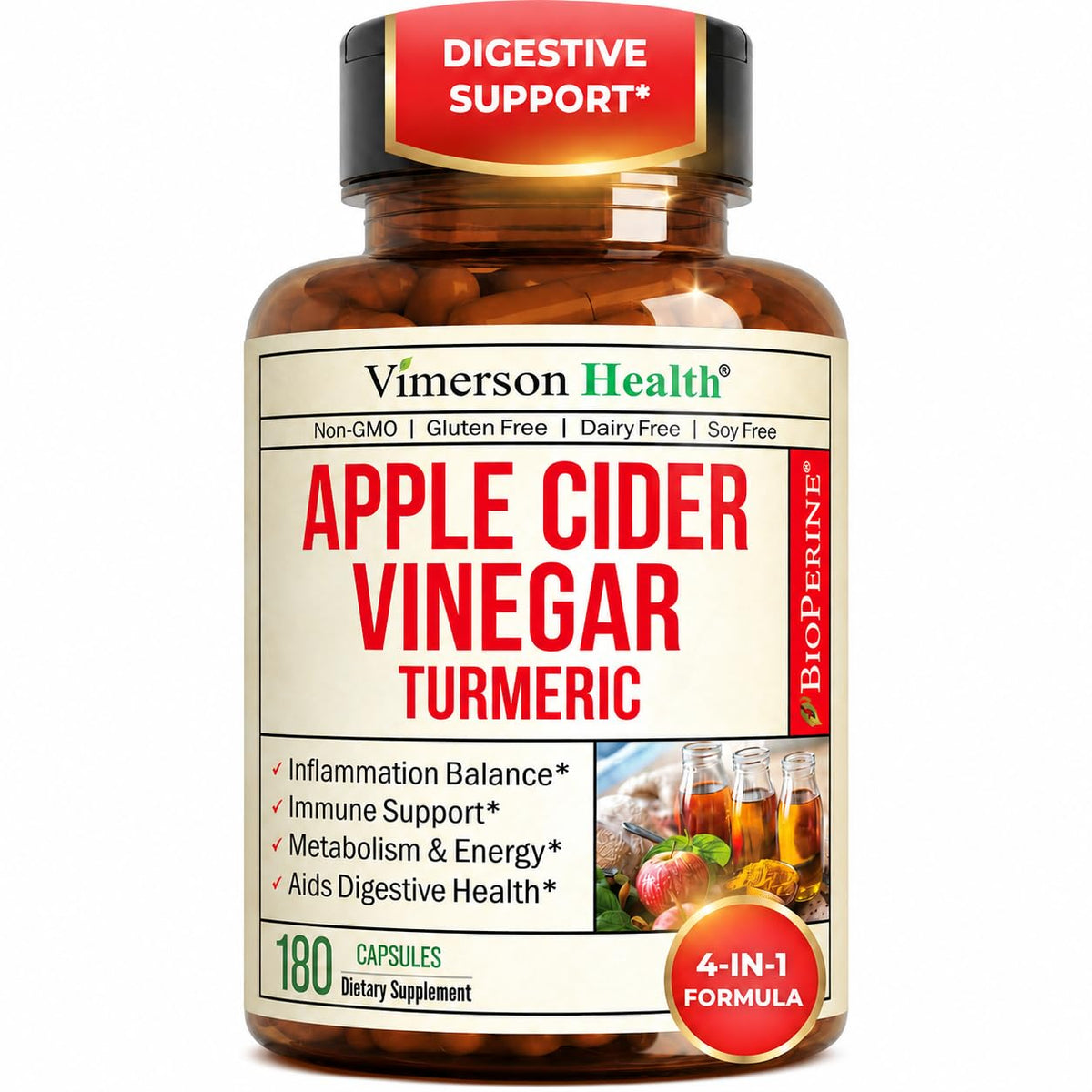 Vimerson Health Capsules de Vinaigre de Cidre de Pomme et Curcuma vue de face