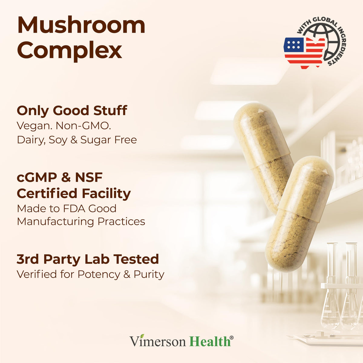 Vimerson Health complément alimentaire champignons avec ingrédients listés