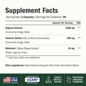 Vimerson Health Complément Alimentaire Curcuma 1200mg 180 Capsules - Détails des ingrédients