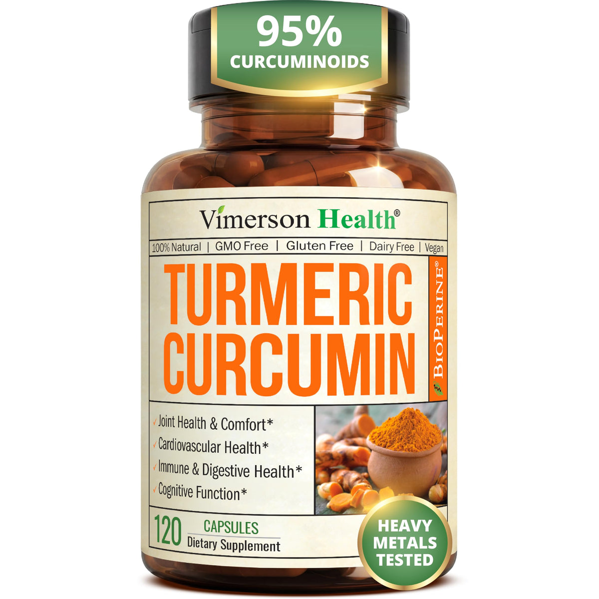 Vimerson Health Complément Alimentaire Curcuma 1200mg Flacon de 120 Capsules