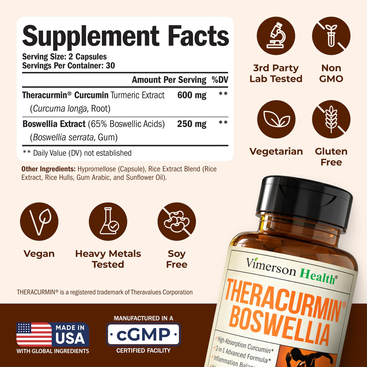 Vimerson Health Complément Alimentaire Curcuma 600mg Boswellia Serrata - Étiquette du produit