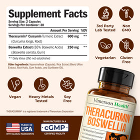 Vimerson Health Complément Alimentaire Curcuma 600mg Boswellia Serrata - Étiquette du produit
