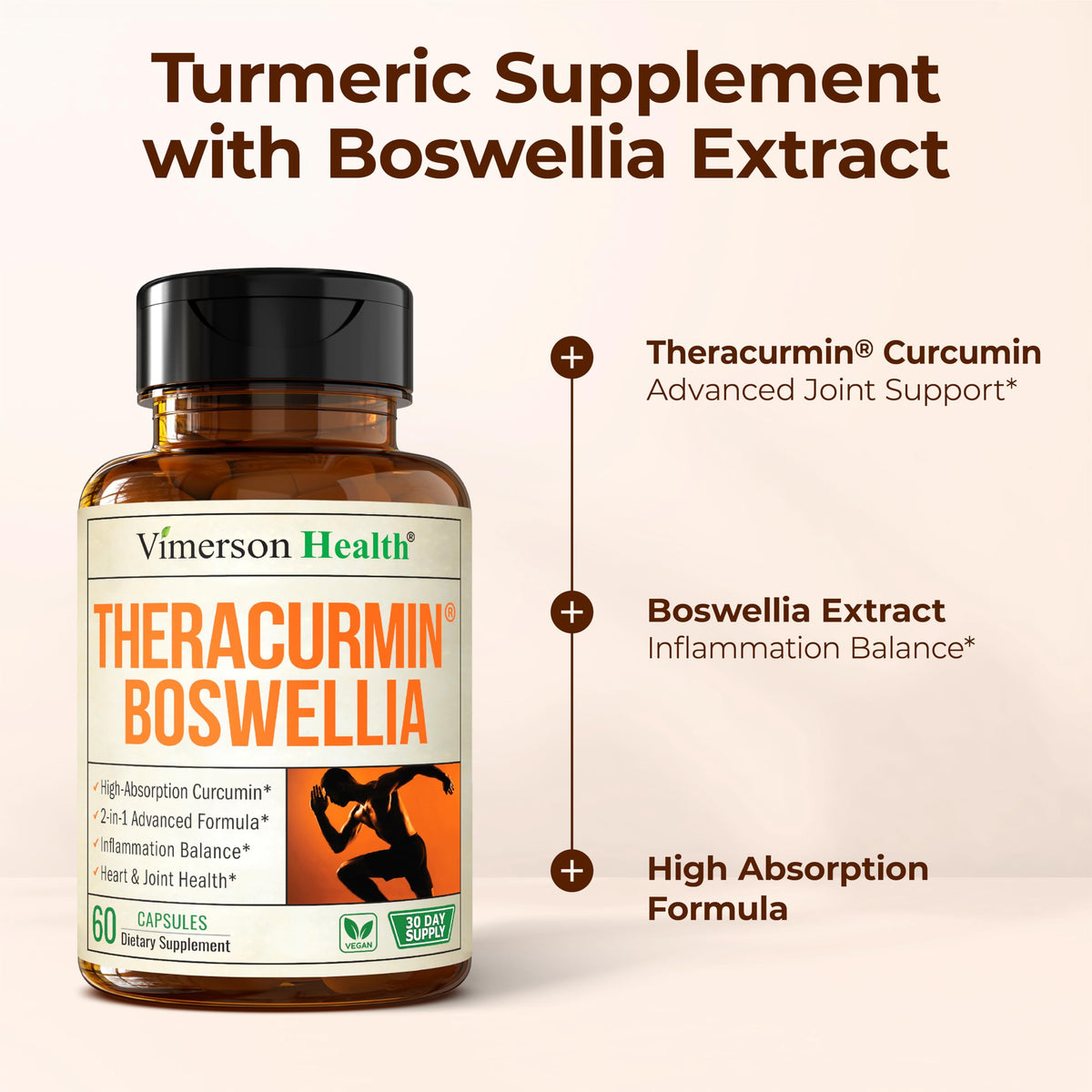 Vimerson Health Complément Alimentaire Curcuma 600mg Boswellia Serrata - Capsules sur fond blanc