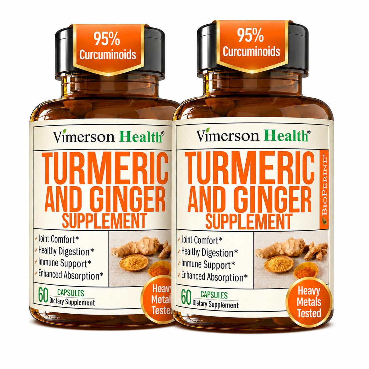 Vimerson Health complément alimentaire Curcuma et Gingembre 60 capsules vue de face