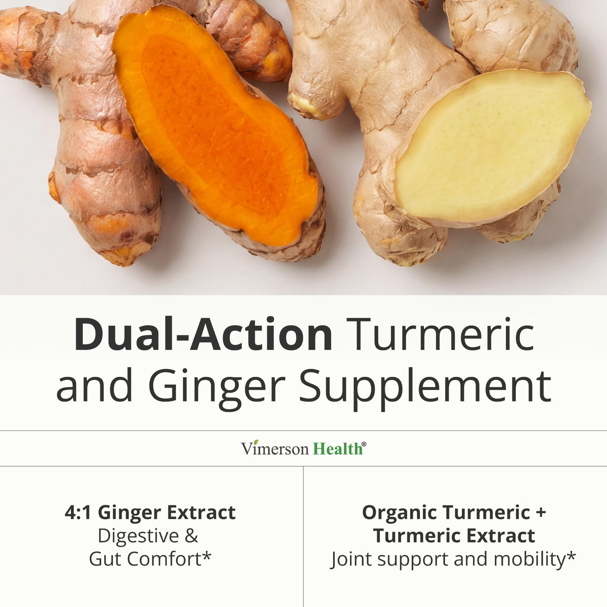 Vimerson Health Complément Alimentaire Curcuma et Gingembre sur fond blanc