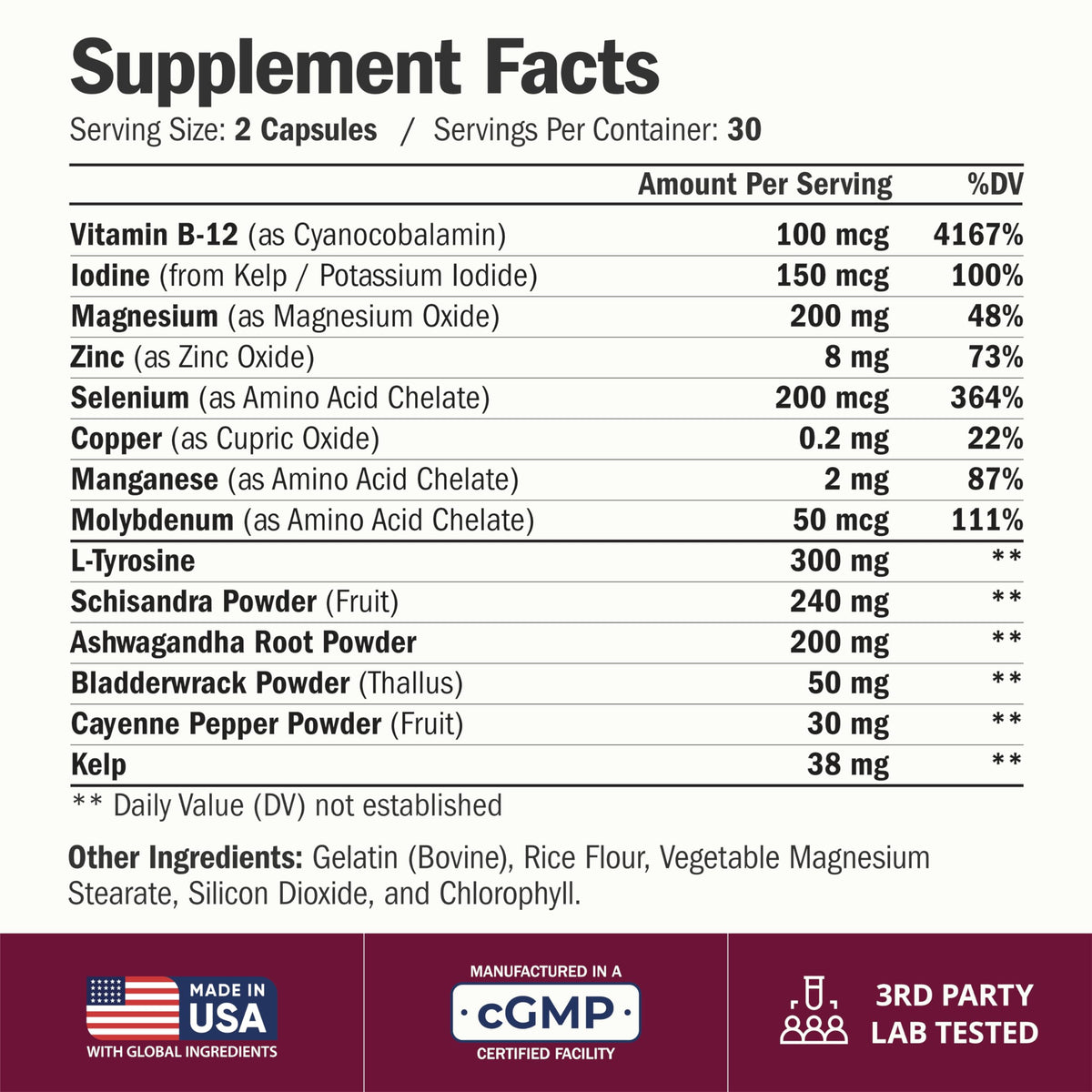 Vimerson Health complément alimentaire pour la thyroïde 60 capsules vue de dos
