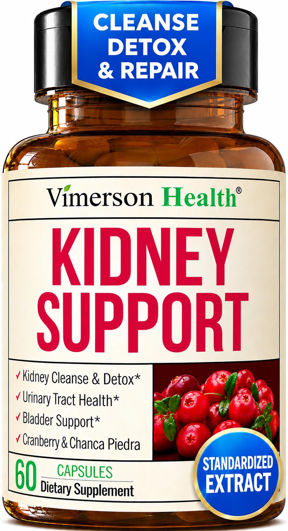 Vimerson Health Complément Alimentaire Soutien Rénal 60 Capsules, vue de face