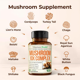 Vimerson Health complément champignons ouvert avec capsules visibles