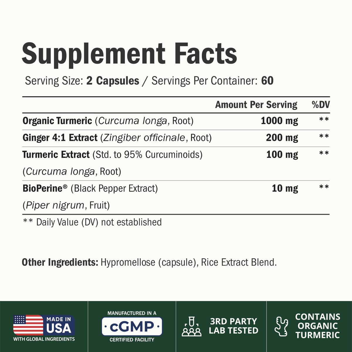 Vimerson Health complément Curcuma et Gingembre avec étiquette et informations