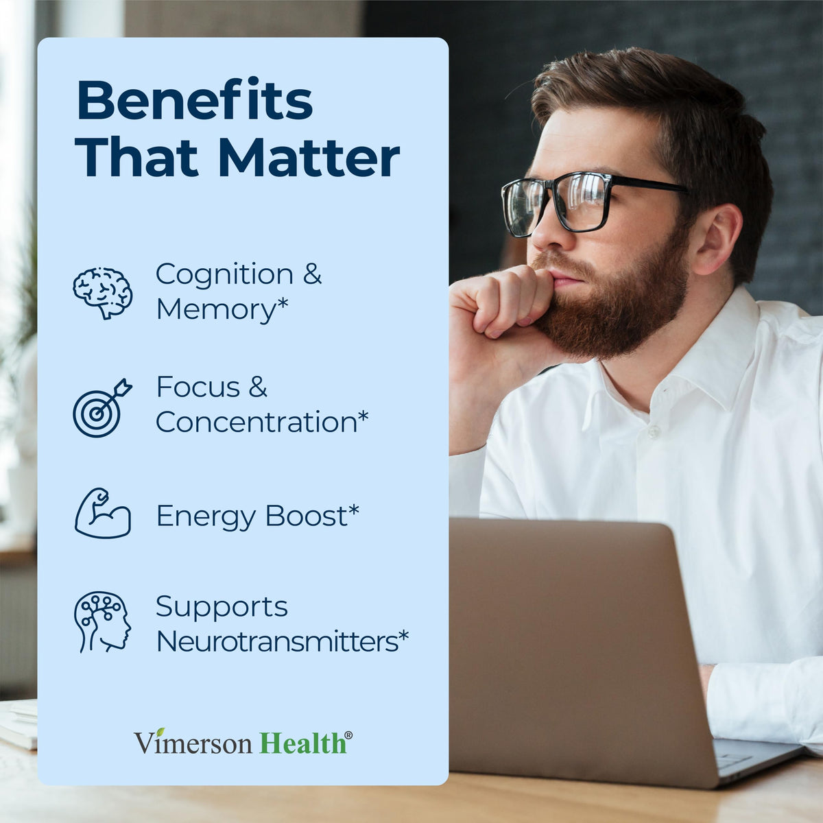 Vimerson Health Compléments Cérébraux 60ct vue arrière avec ingrédients