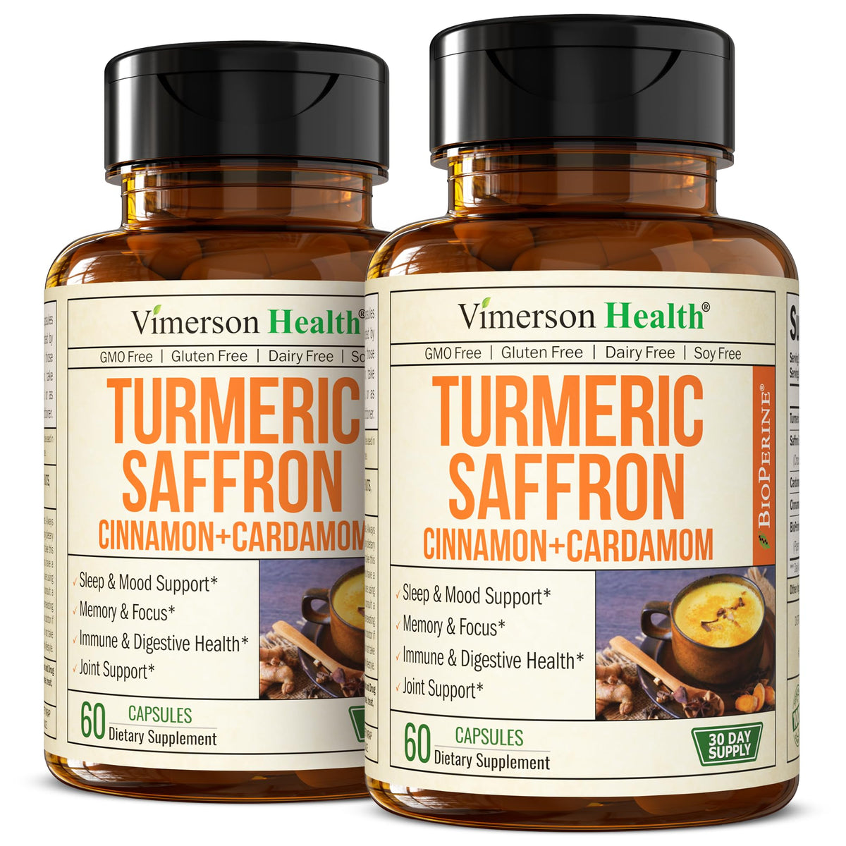 Vimerson Health Compléments Saffran et Curcuma 60 capsules vue de face