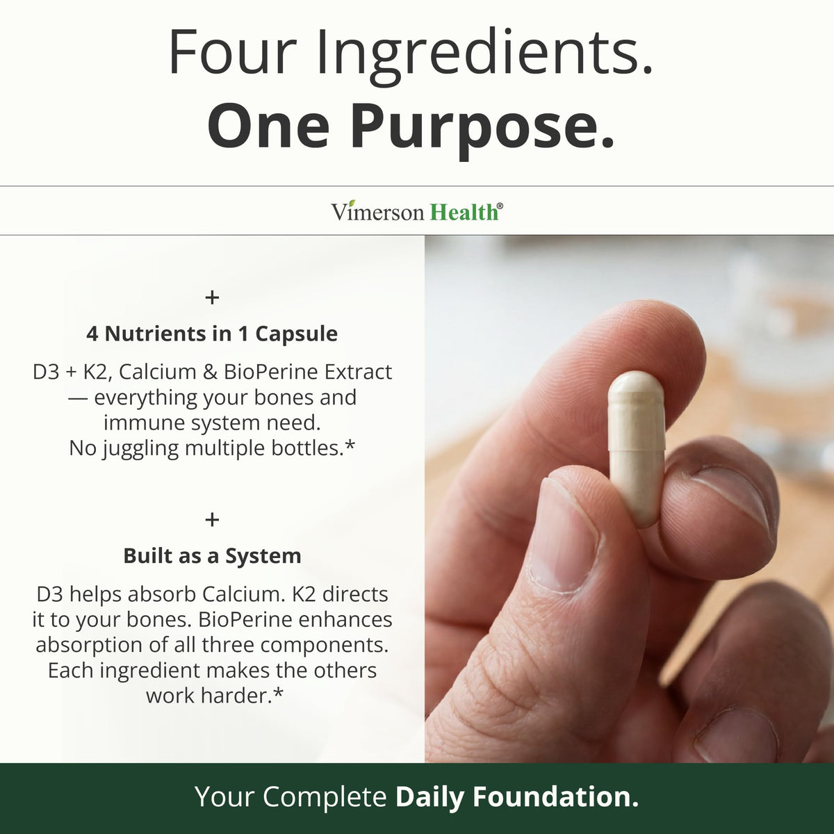 Vimerson Health D3 K2 Calcium capsules avec ingrédients