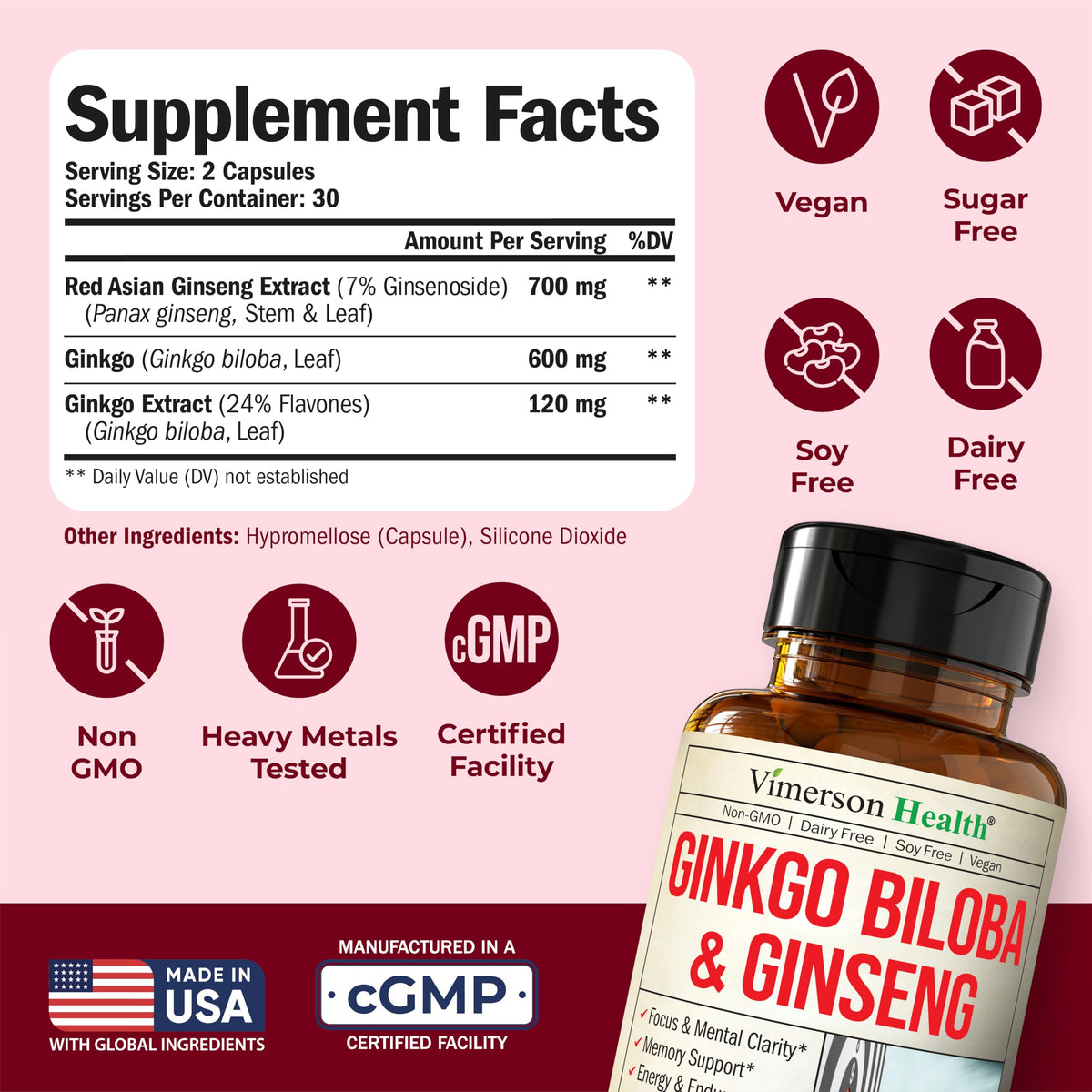 Vimerson Health Ginseng & Ginkgo Biloba capsules ouvertes
