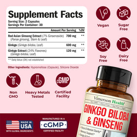 Vimerson Health Ginseng & Ginkgo Biloba capsules ouvertes