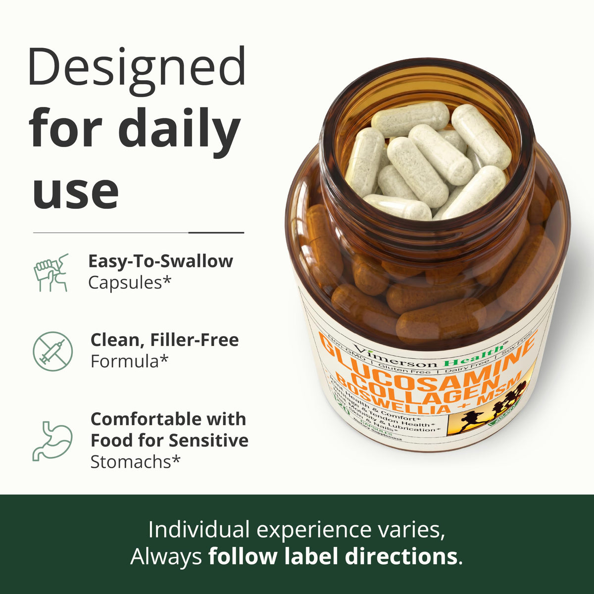 Vimerson Health Glucosamine capsules on a table