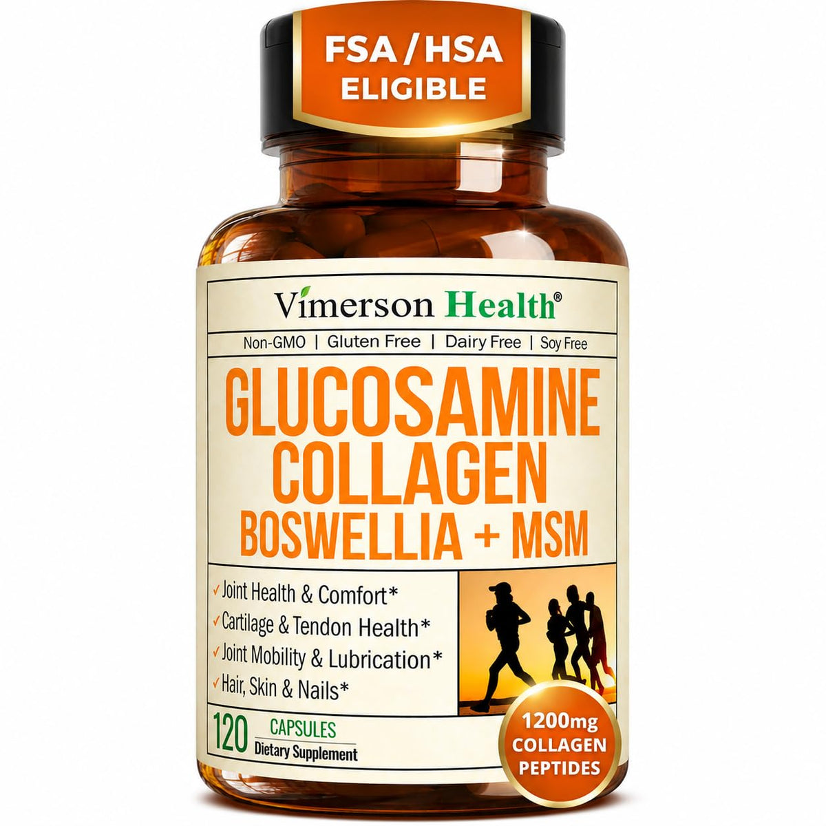 Vimerson Health Glucosamine Chondroitin 1200mg Collagène front view