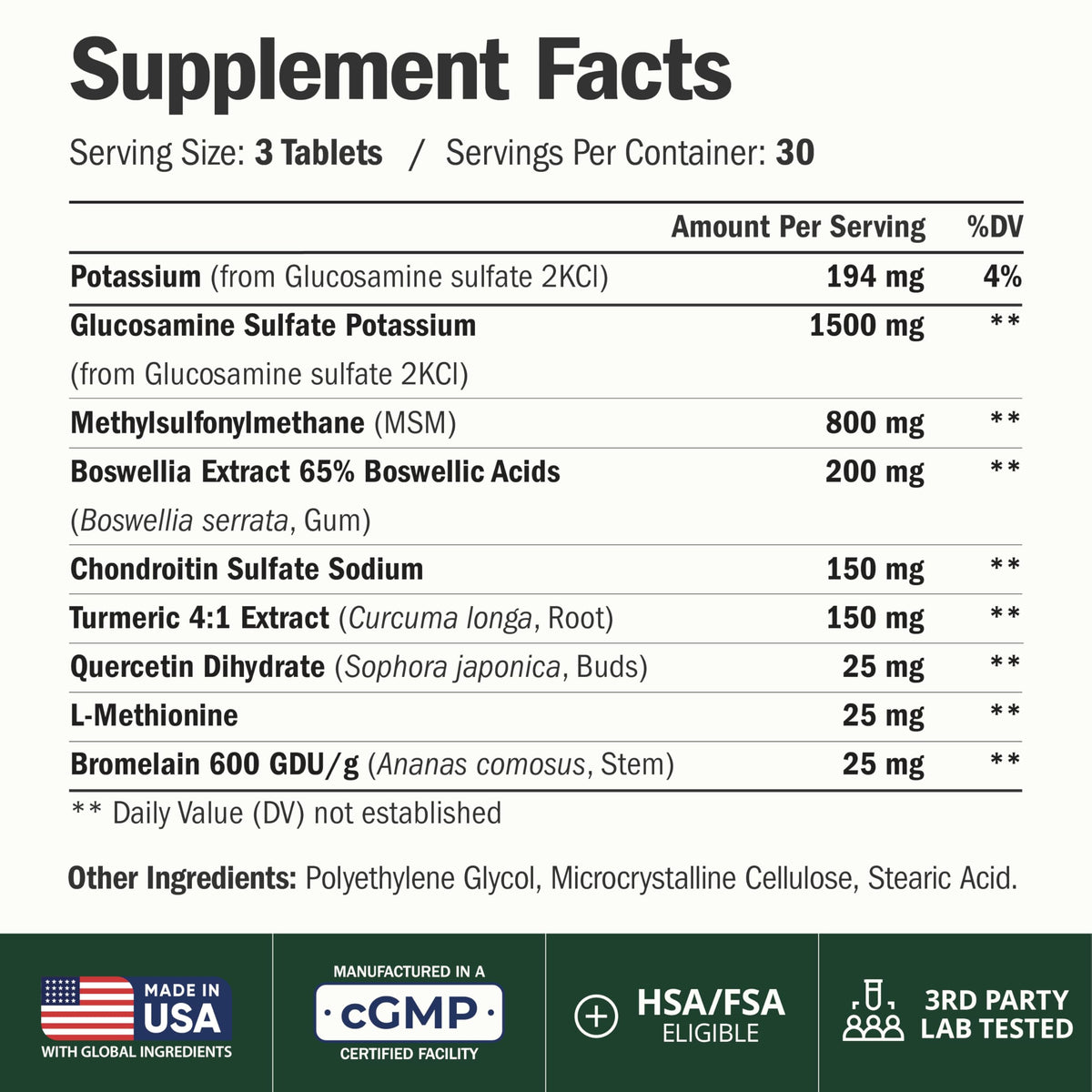 Vimerson Health Glucosamine Chondroitin MSM 1500 mg 90 comprimés emballage